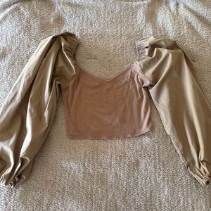 Abercrombie Long-Sleeve Mixed Fabric Puff Sleeve Top